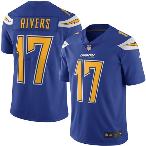 Men's Elite Philip Rivers Nike Jersey Electric Blue - #17 Rush NFL Los Angeles Chargers